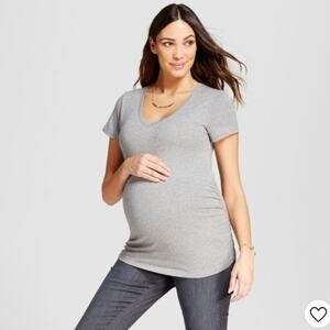 Isabel Maternity Grey Short Sleeve V-Neck Side Shirred Maternity T-Shirt Size XS
